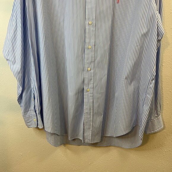 Ralph Lauren Blue & White Striped Button-Up Long Sleeve Shirt Mens L Classic Fit - Picture 5 of 14